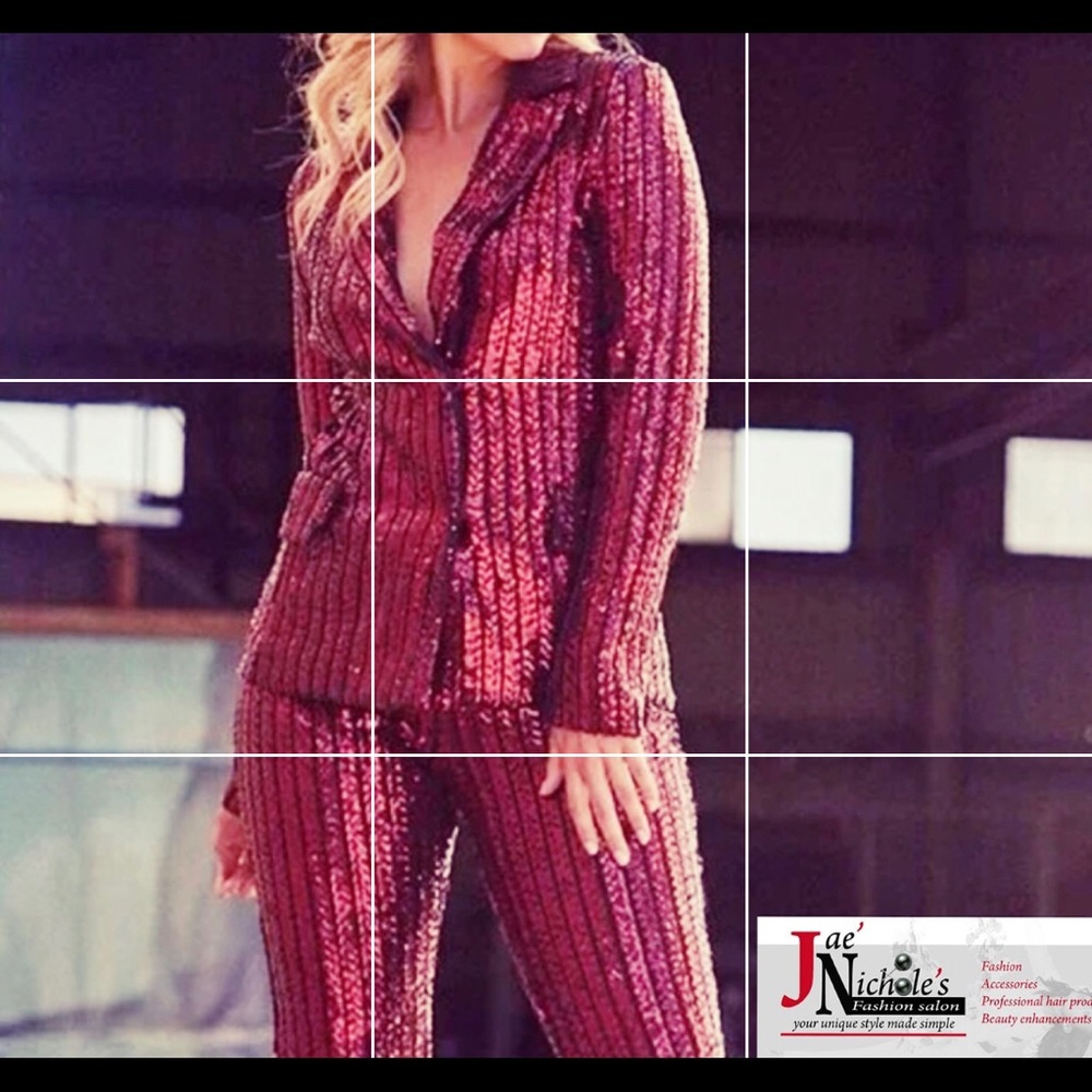 Red sequin pant suit with stretch